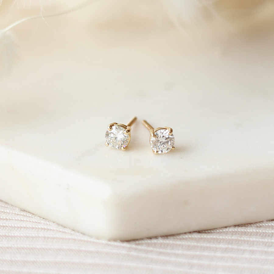 1.00 Carat TW Round Natural Diamond Solitaire Earrings