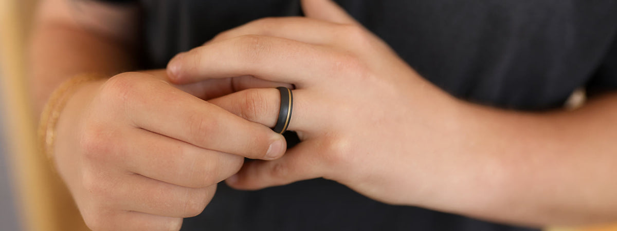 Men's wedding band on a hand