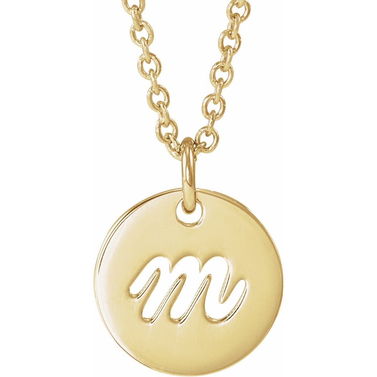 Script Initial Necklace — Initial M, 14k Yellow Gold
