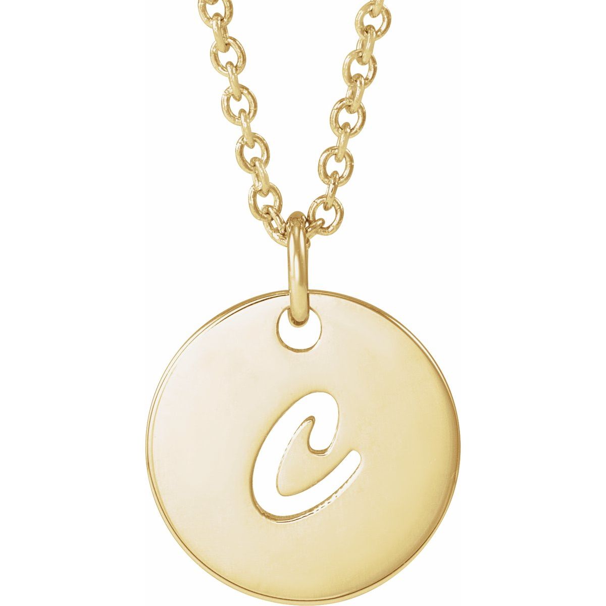Script Initial Necklace — Initial C, 14k Yellow Gold