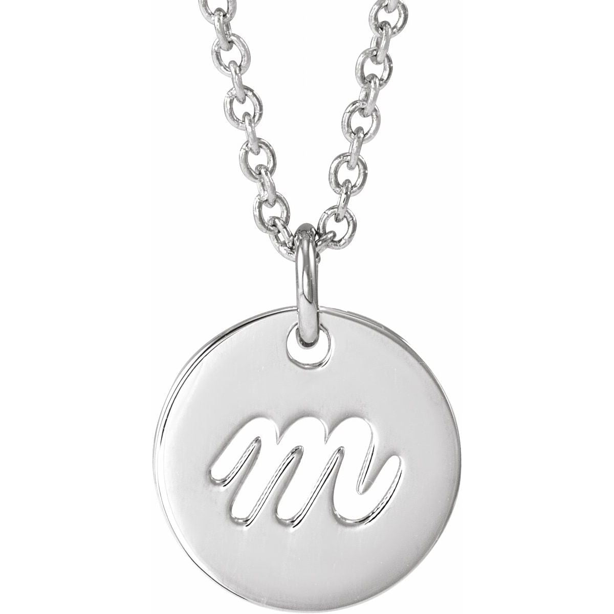 Script Initial Necklace — Initial M, 14k White Gold