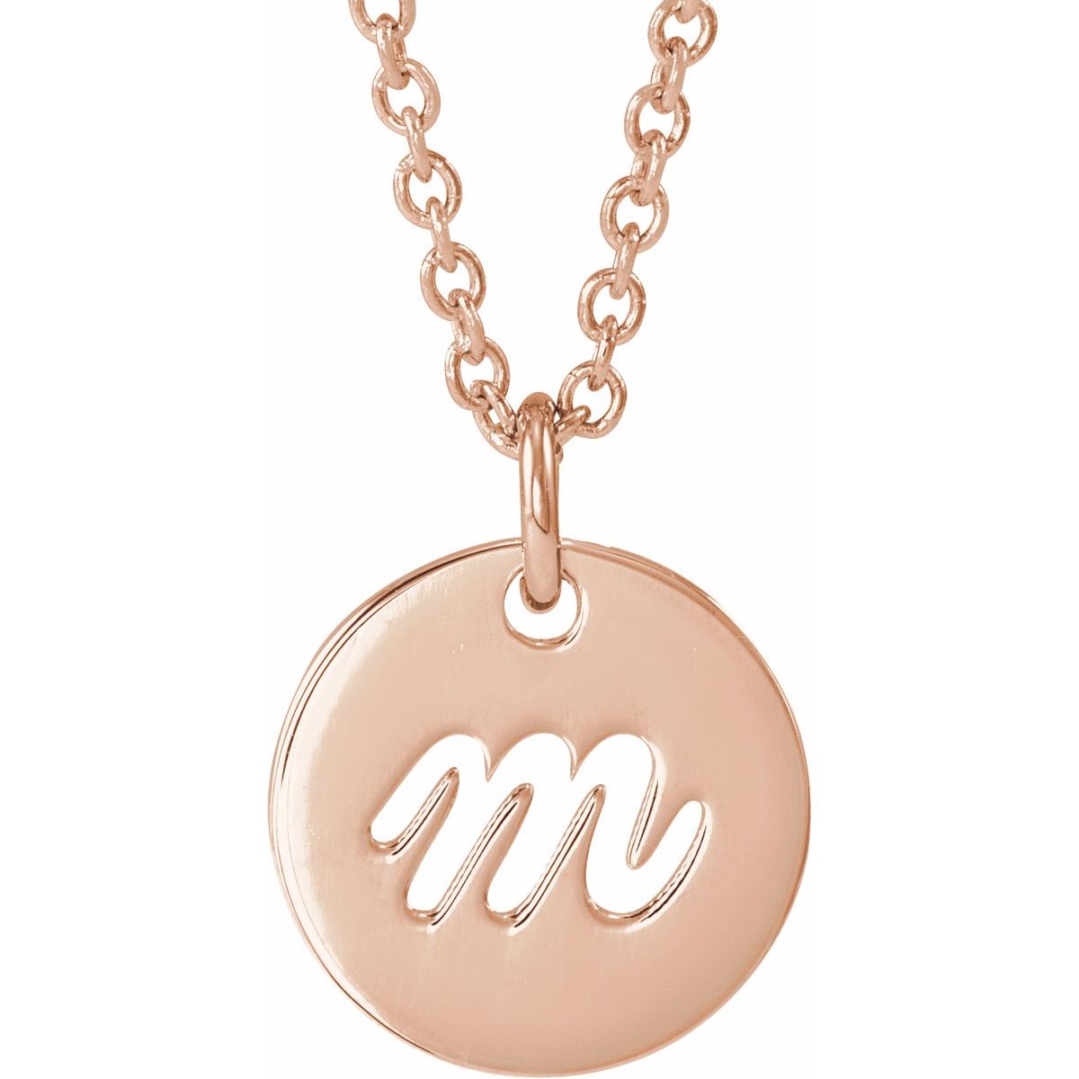 Script Initial Necklace — Initial M, 14k Rose Gold