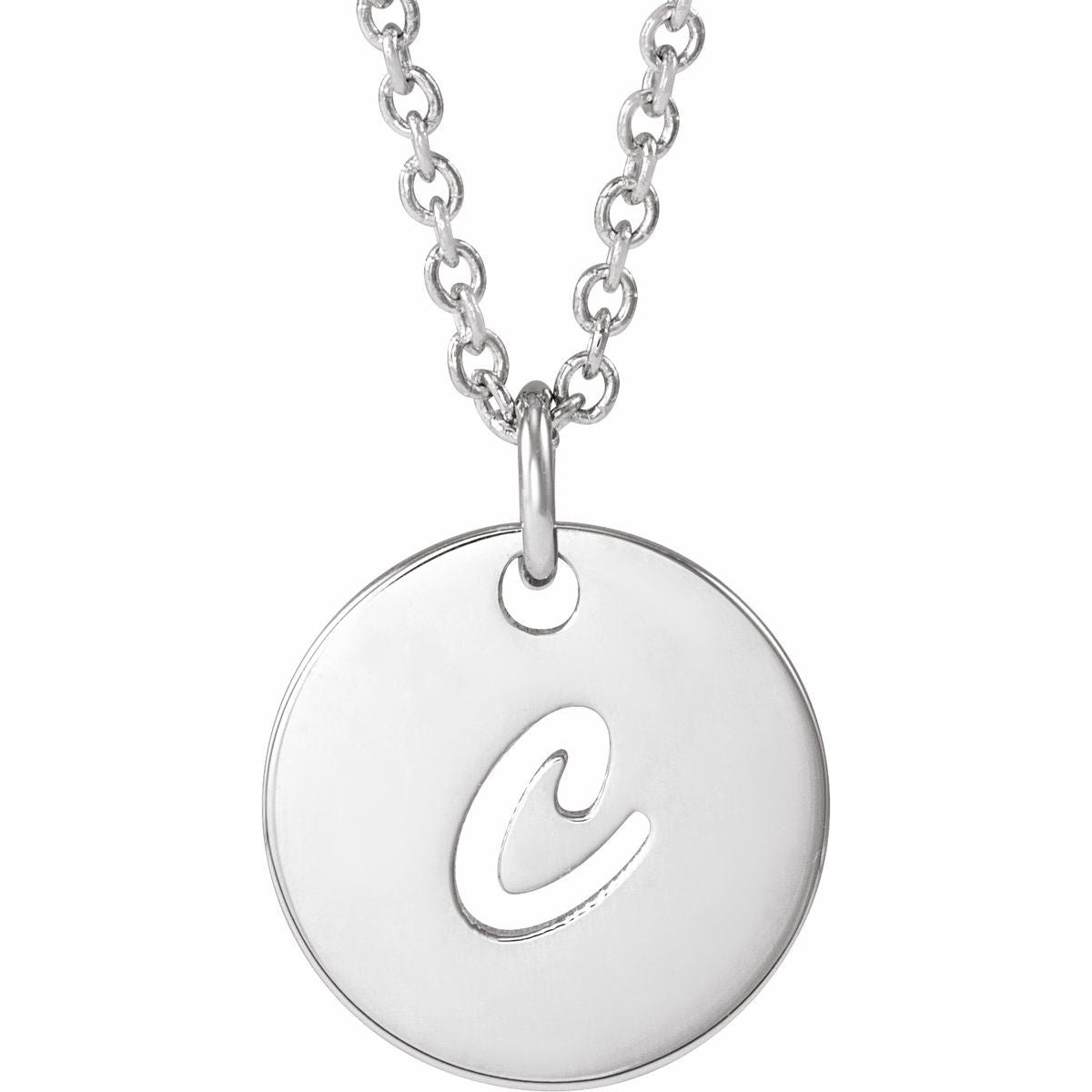 Script Initial Necklace — Initial C, 14k White Gold