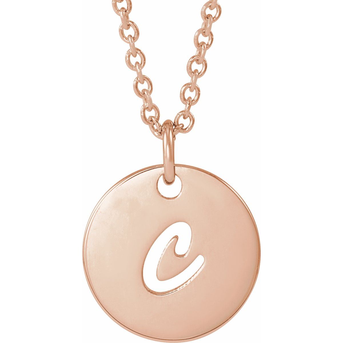 Script Initial Necklace — Initial C, 14k Rose Gold
