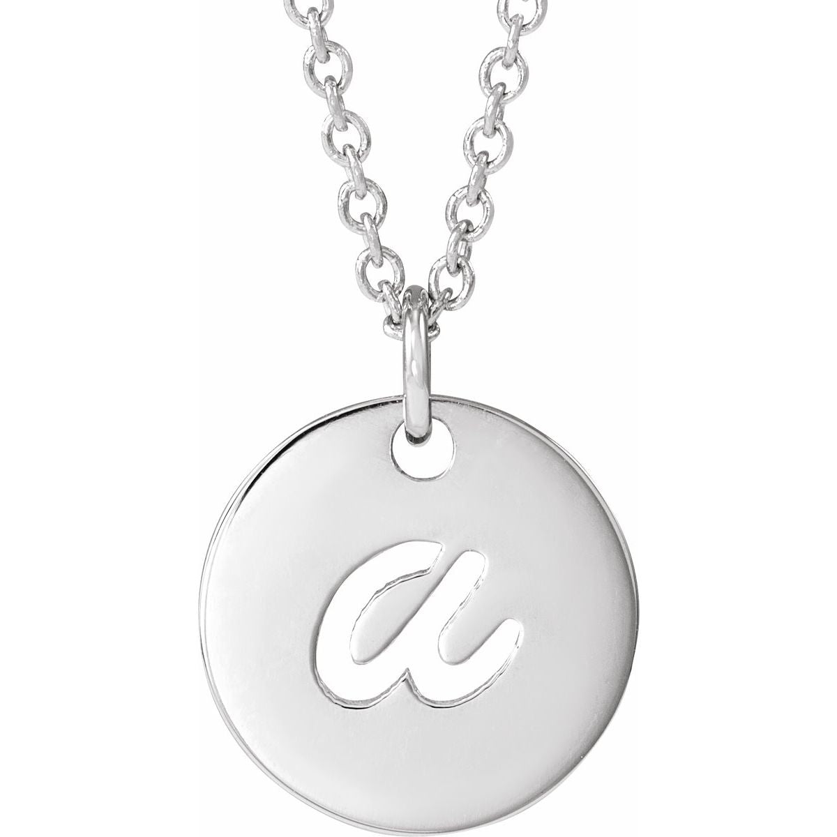 Script Initial Necklace — Initial A, 14k White Gold