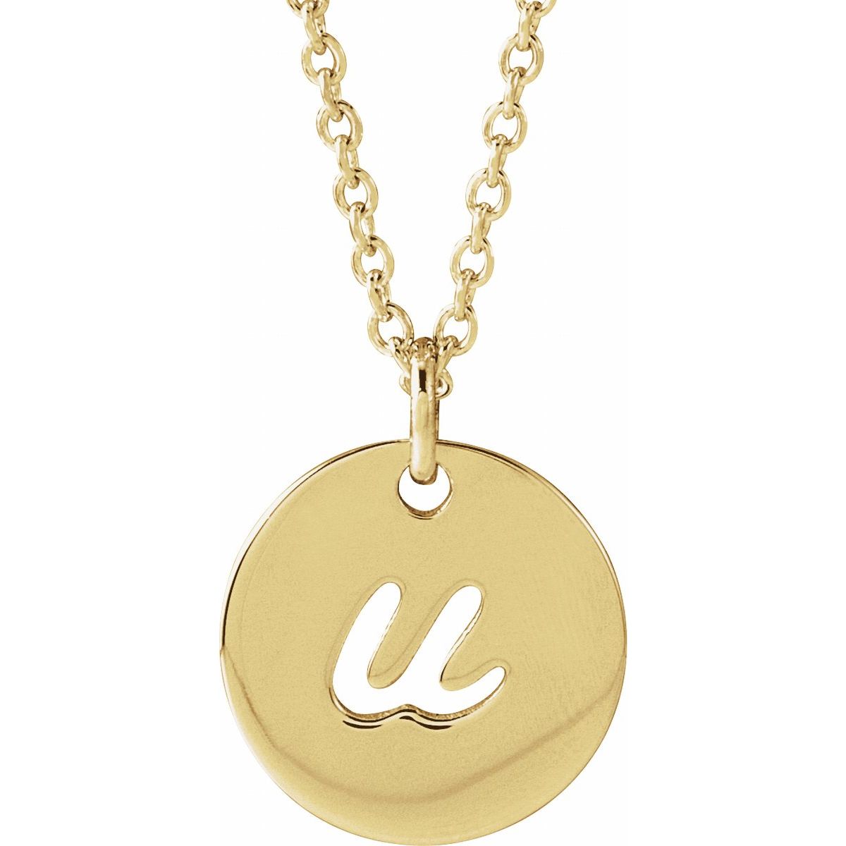 Script Initial Necklace — Initial U, 14k Yellow Gold