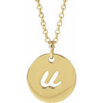 Script Initial Necklace — Initial U, 14k Yellow Gold