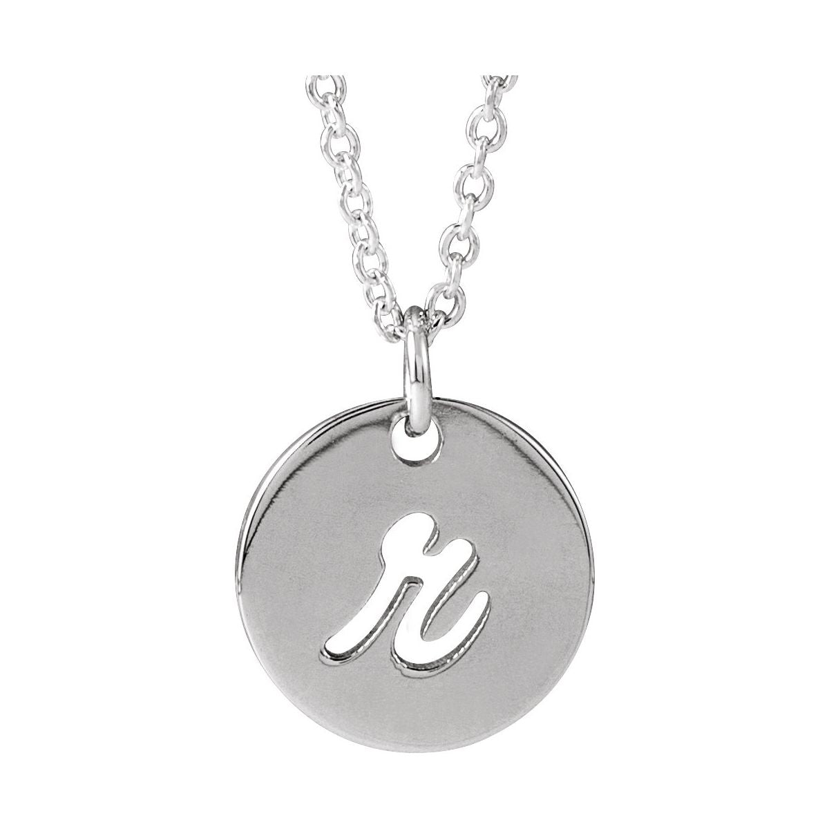 Script Initial Necklace — Initial R, 14k White Gold
