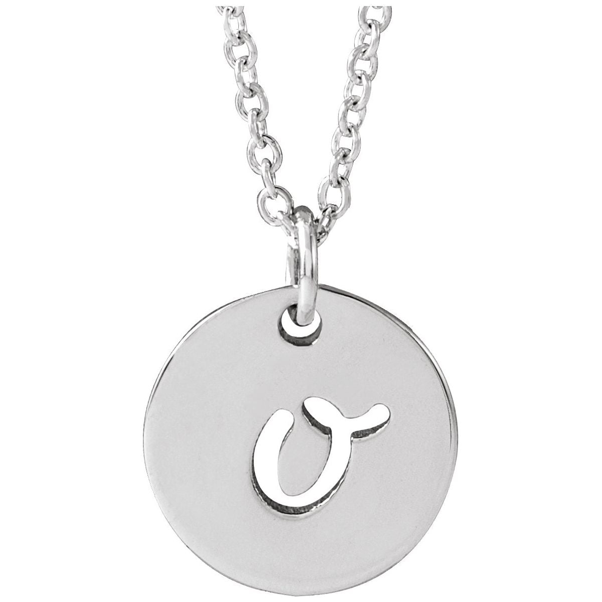 Script Initial Necklace — Initial O, 14k White Gold