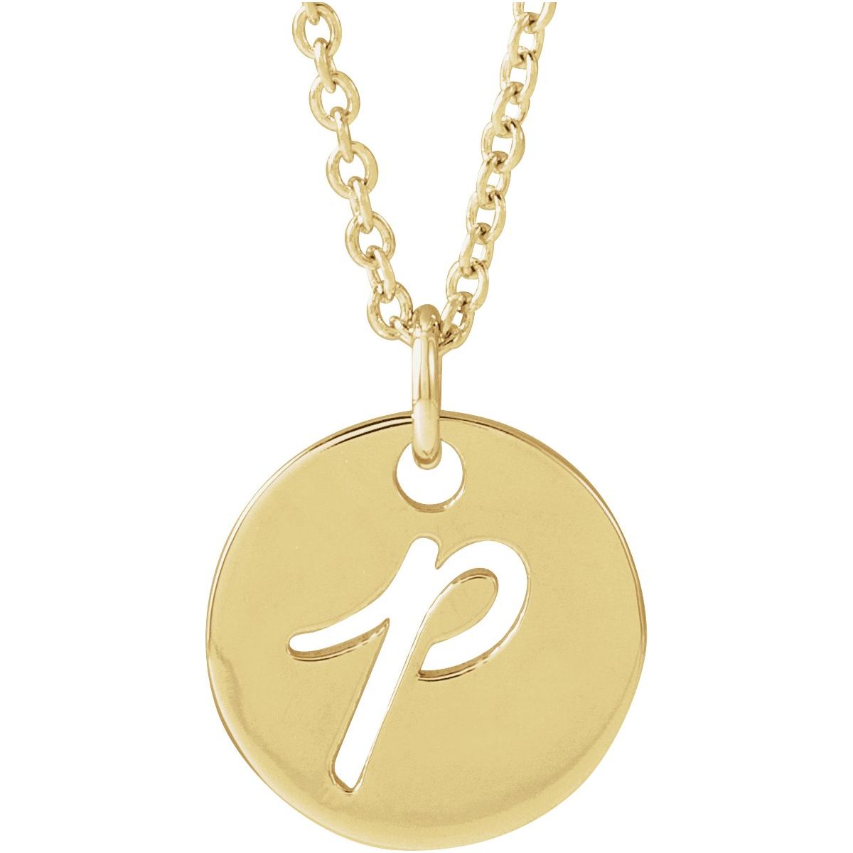 Script Initial Necklace — Initial P, 14k Yellow Gold