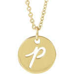 Script Initial Necklace — Initial P, 14k Yellow Gold