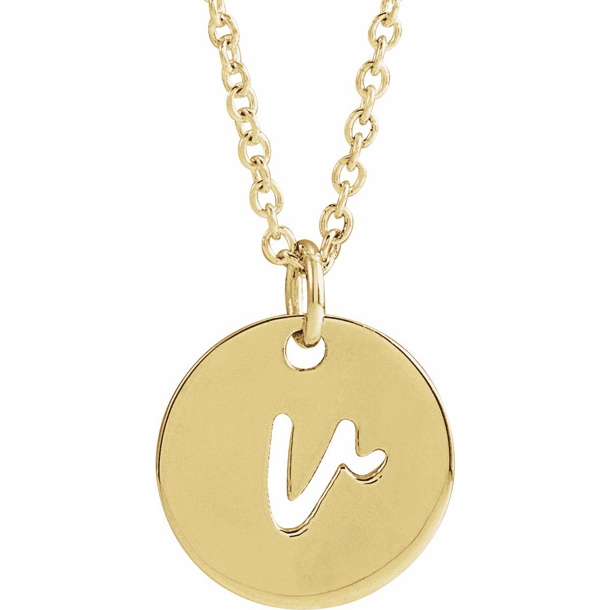 Script Initial Necklace — Initial V, 14k Yellow Gold