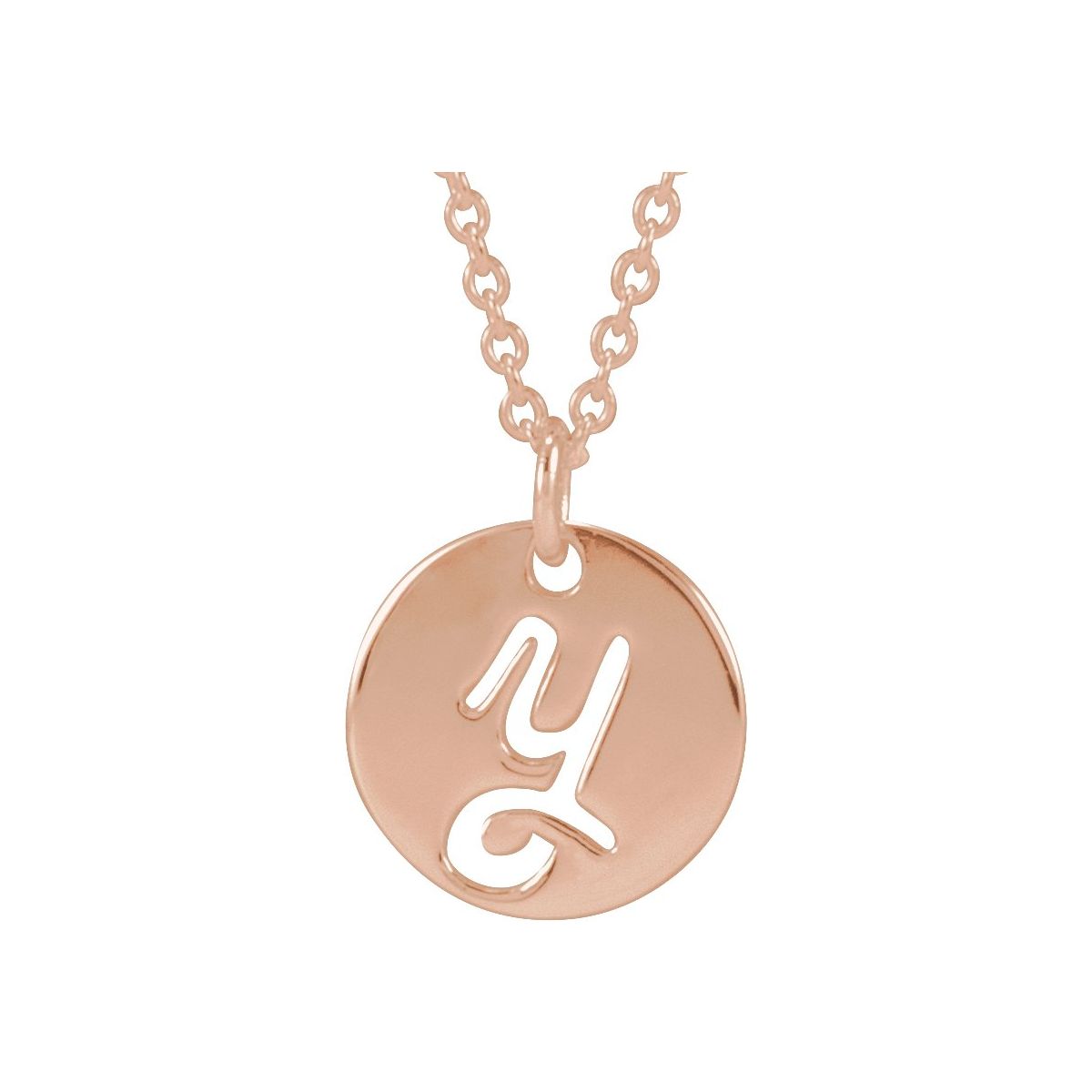 Script Initial Necklace — Initial Y, 14k Rose Gold