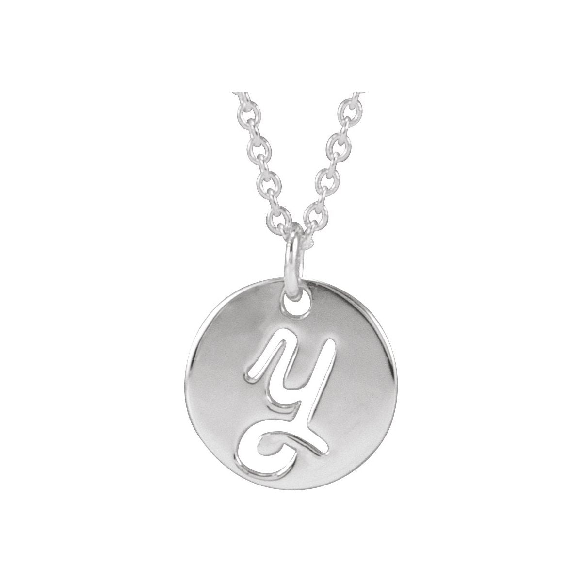 Script Initial Necklace — Initial Y, 14k White Gold