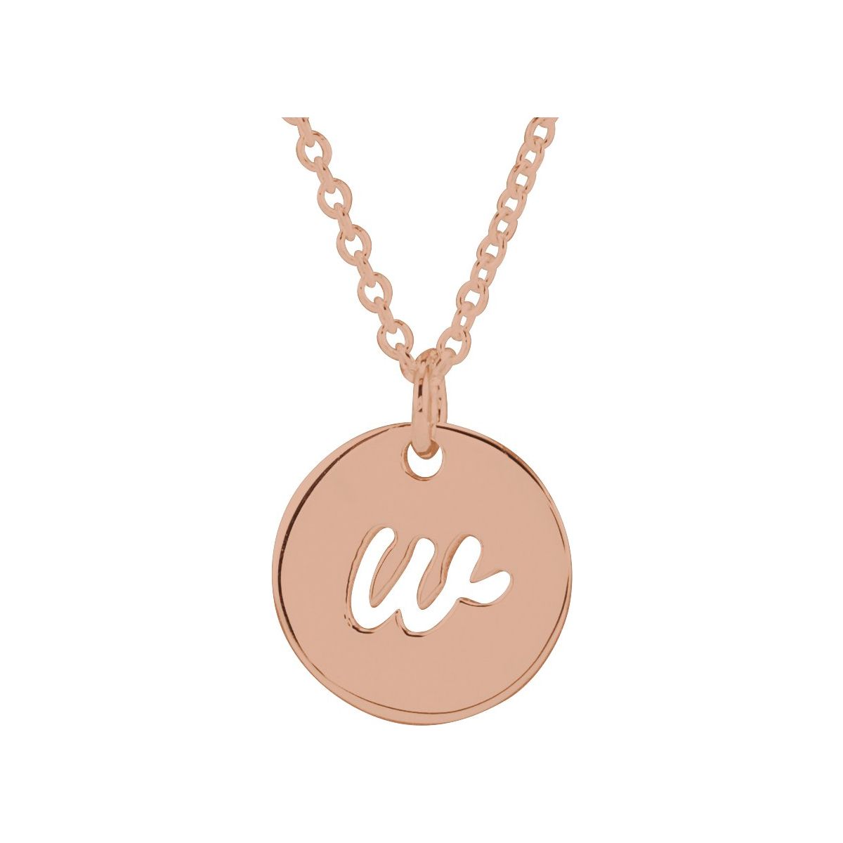 Script Initial Necklace — Initial W, 14k Rose Gold