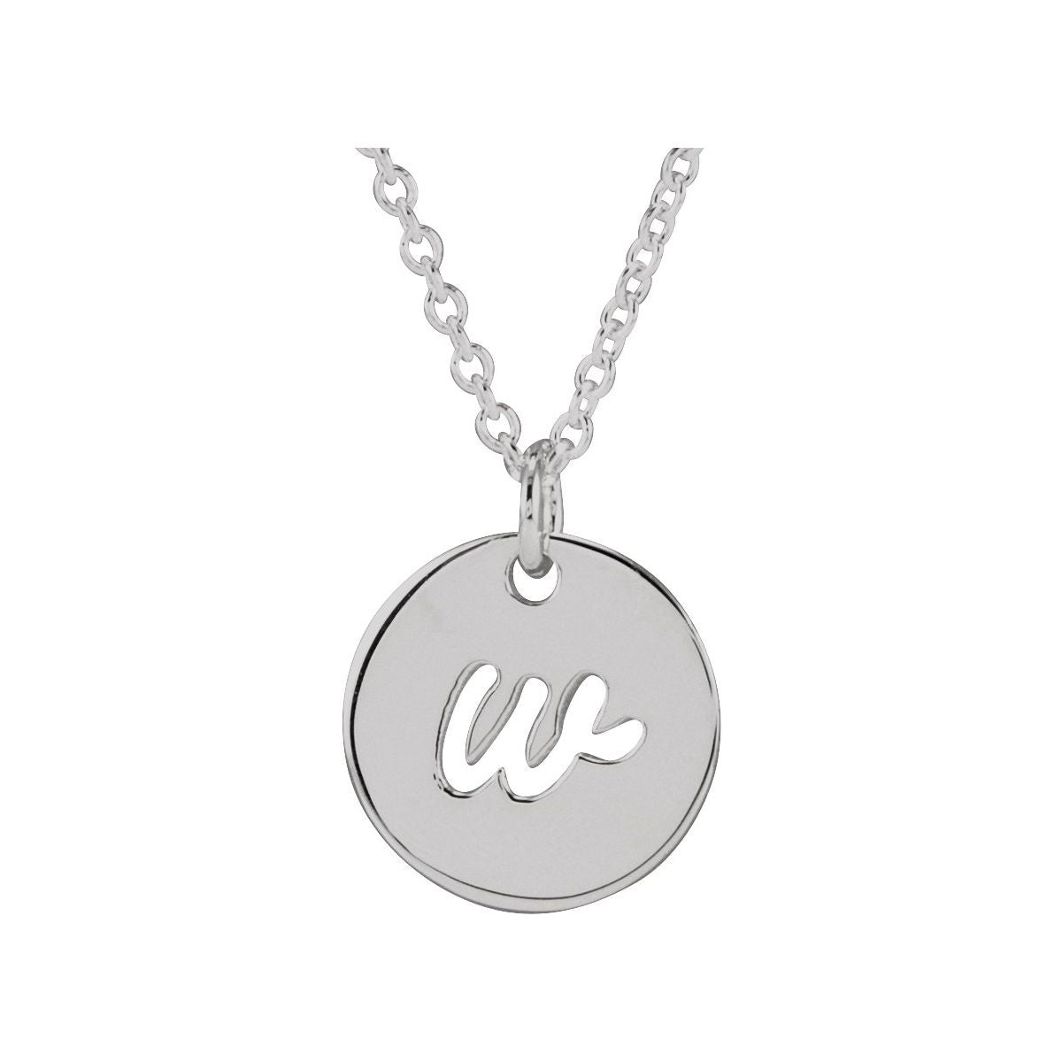 Script Initial Necklace — Initial W, 14k White Gold