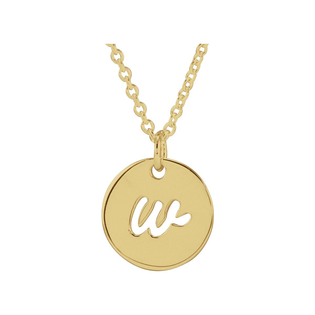 Script Initial Necklace — Initial W, 14k Yellow Gold