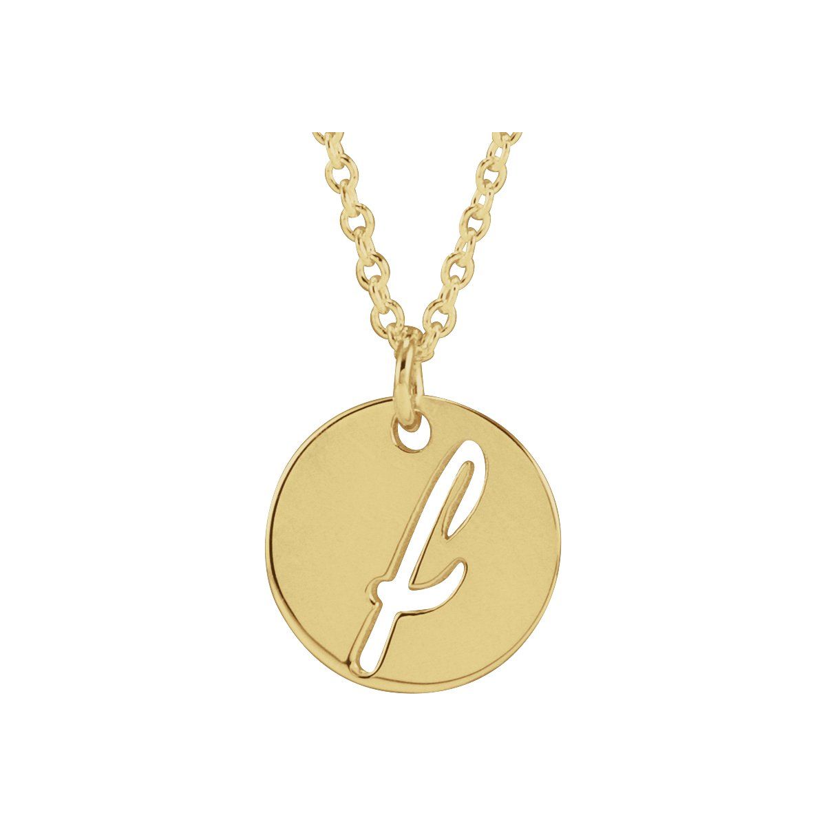 Script Initial Necklace — Initial F, 14k Yellow Gold