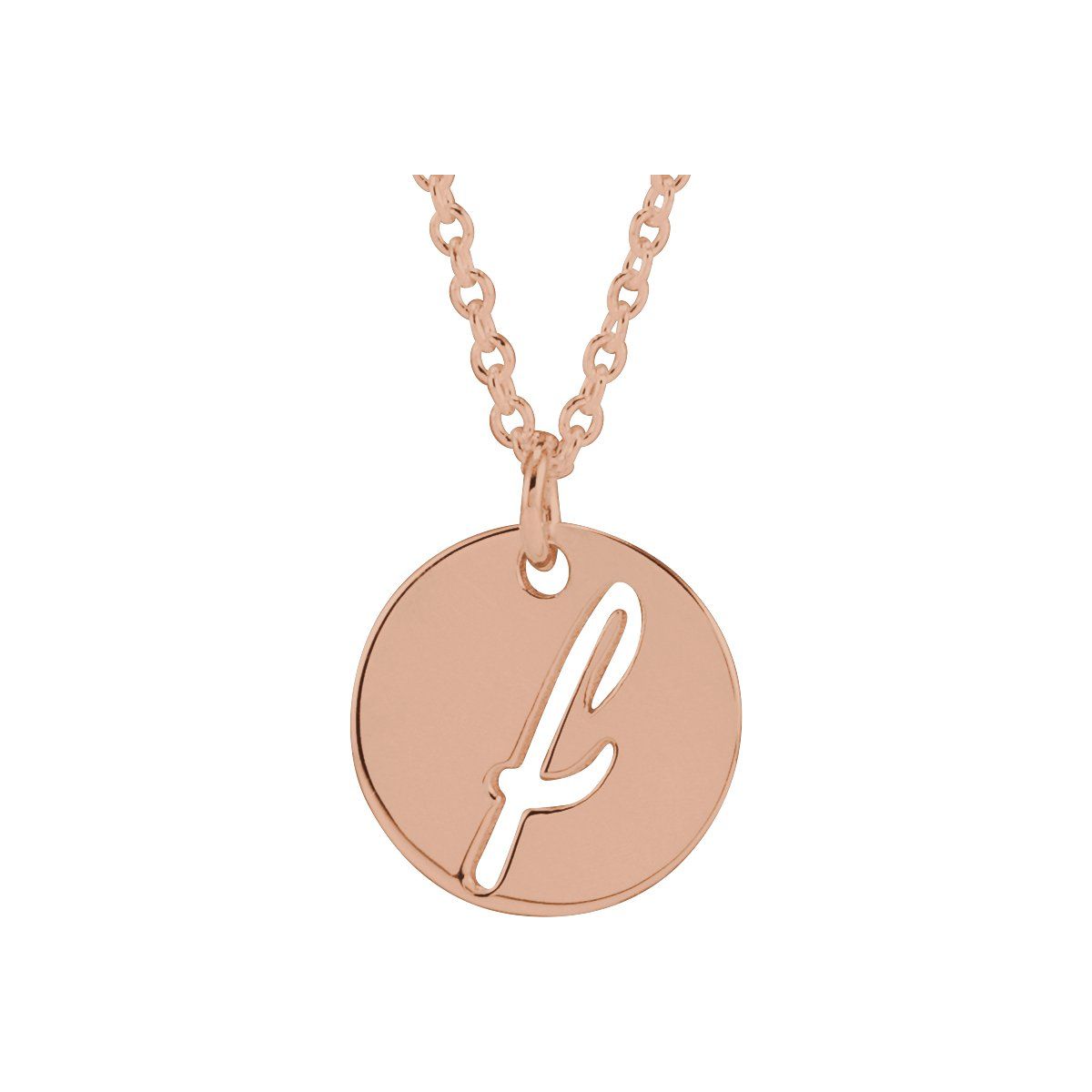Script Initial Necklace — Initial F, 14k Rose Gold