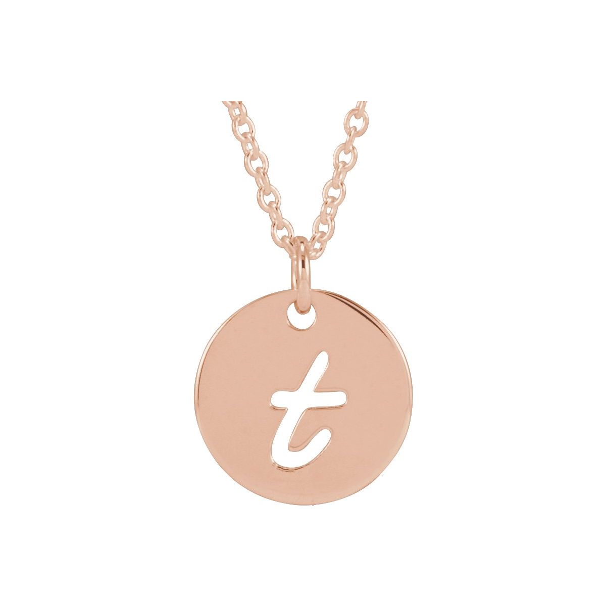 Script Initial Necklace — Initial T, 14k Rose Gold