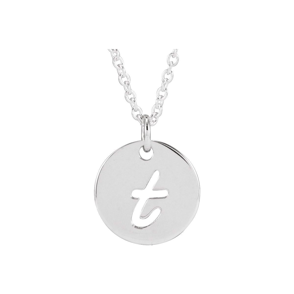 Script Initial Necklace — Initial T, 14k White Gold