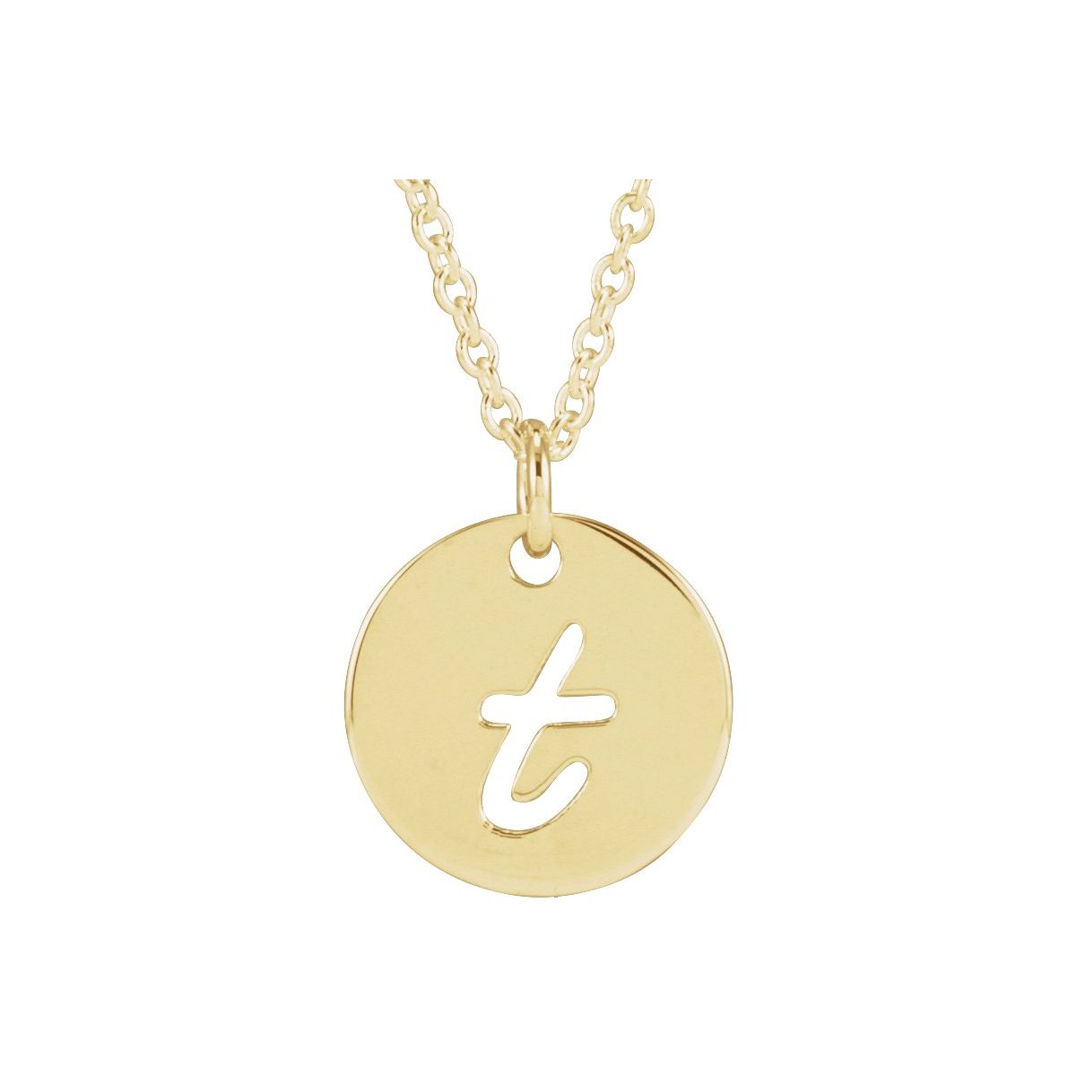 Script Initial Necklace — Initial T, 14k Yellow Gold