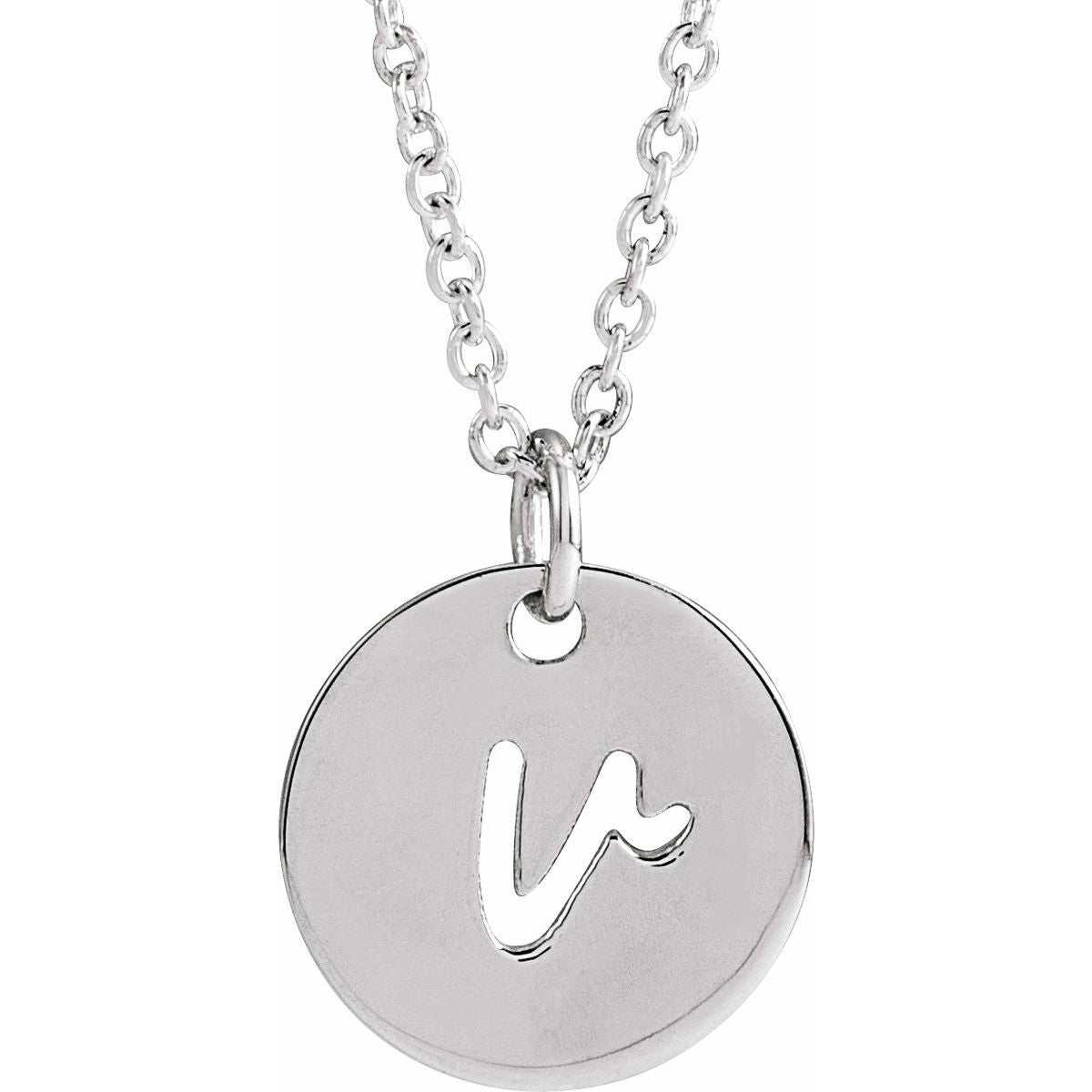 Script Initial Necklace — Initial V, 14k White Gold