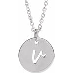 Script Initial Necklace — Initial V, 14k White Gold