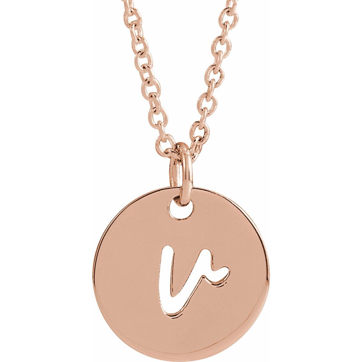 Script Initial Necklace — Initial V, 14k Rose Gold