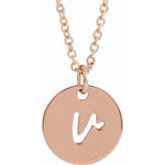 Script Initial Necklace — Initial V, 14k Rose Gold