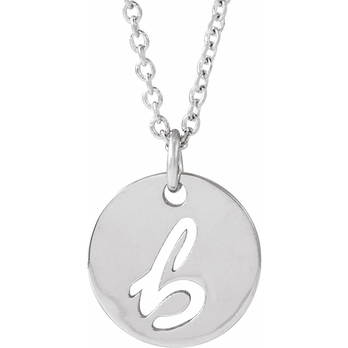 Script Initial Necklace — Initial B, 14k White Gold