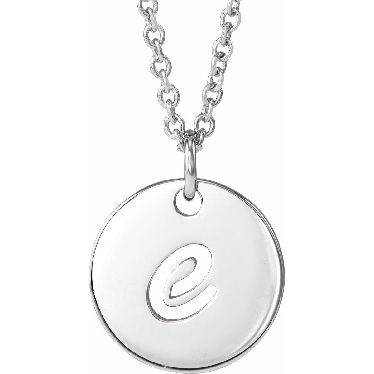 Script Initial Necklace — Initial E, 14k White Gold