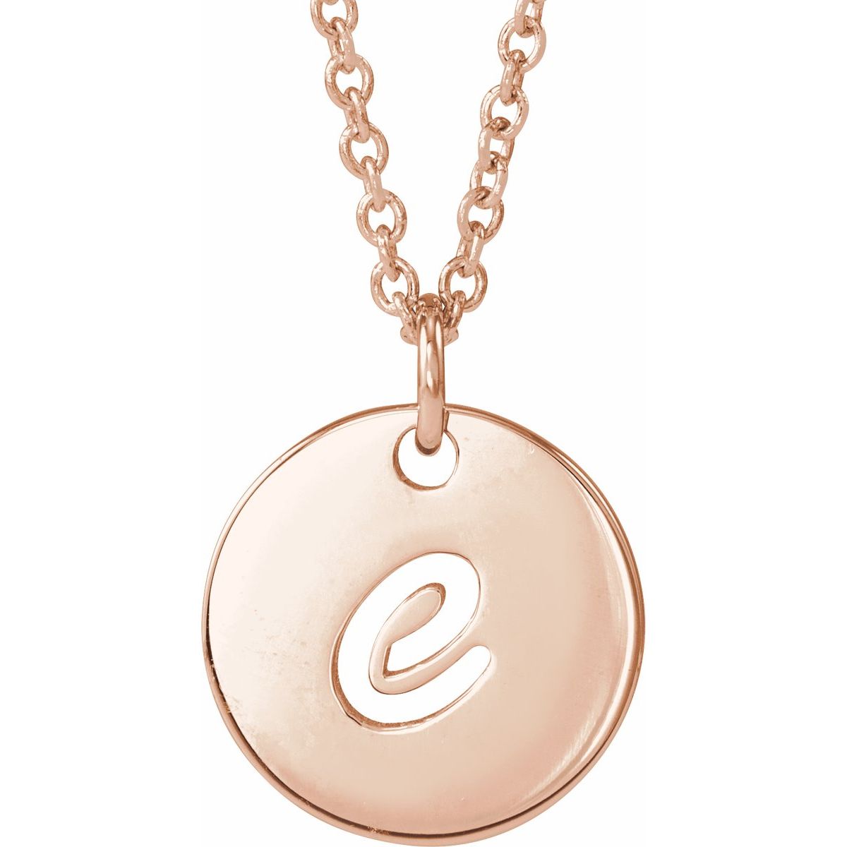 Script Initial Necklace — Initial E, 14k Rose Gold