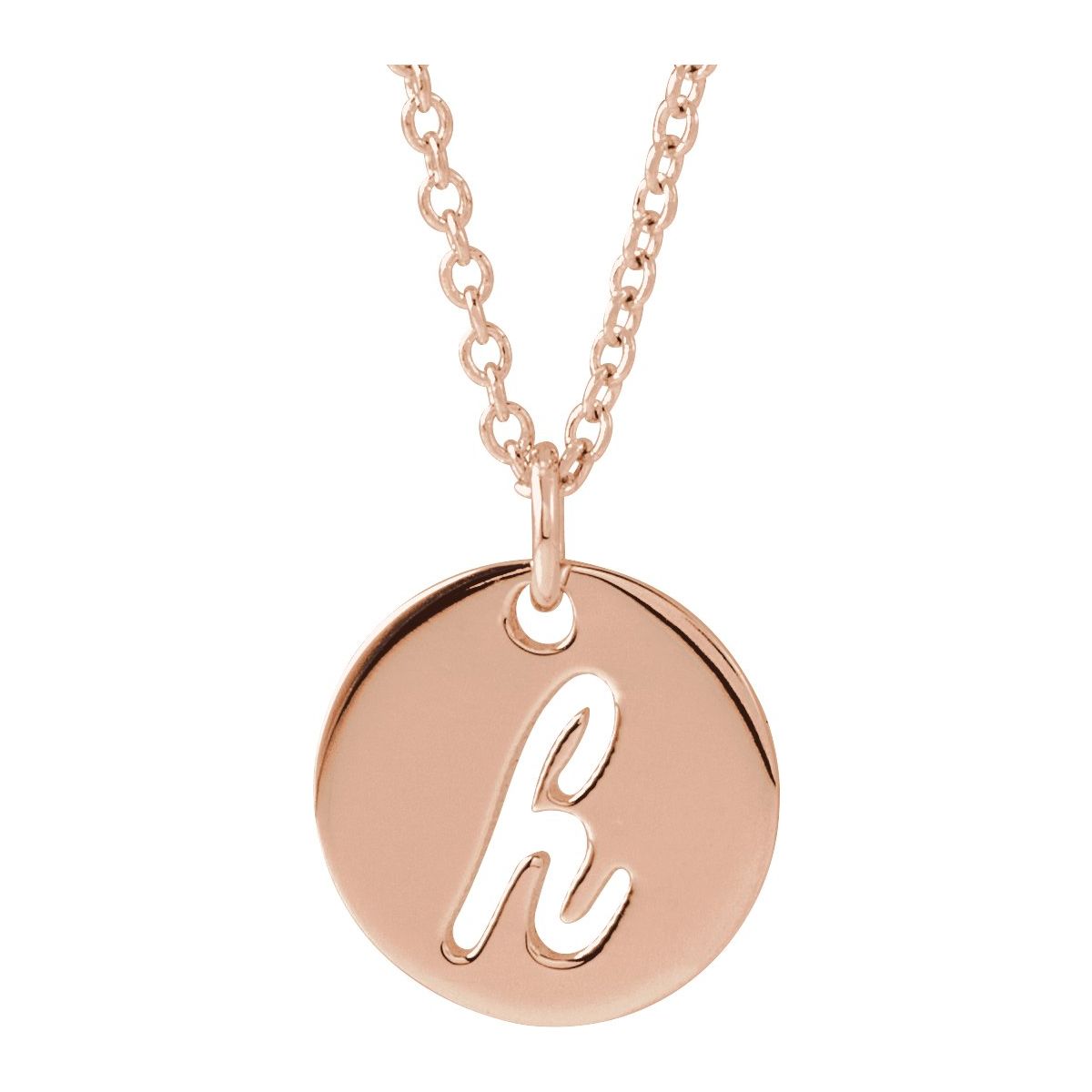 Script Initial Necklace — Initial H, 14k Rose Gold