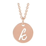 Script Initial Necklace — Initial K, 14k Rose Gold