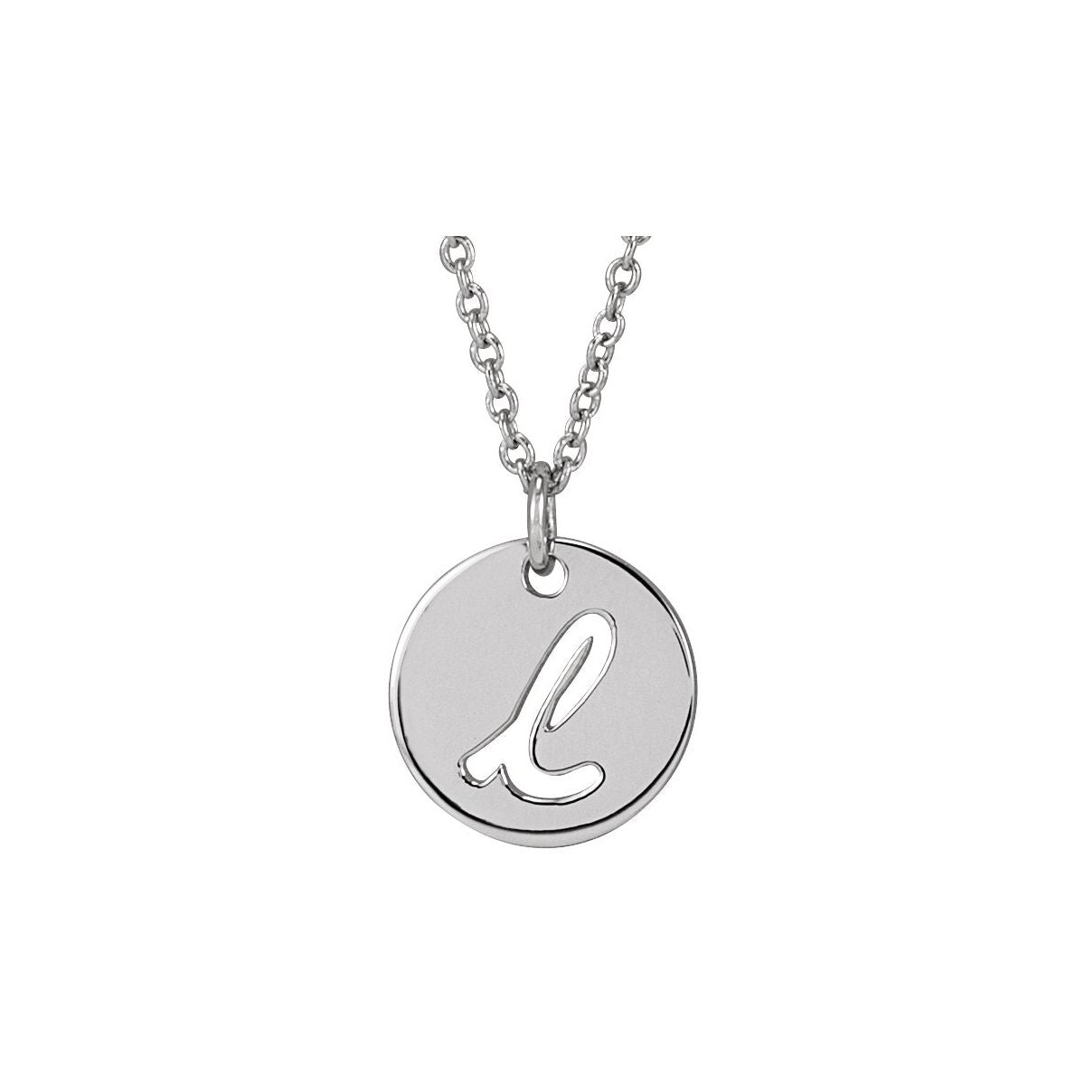 Script Initial Necklace — Initial L, 14k White Gold
