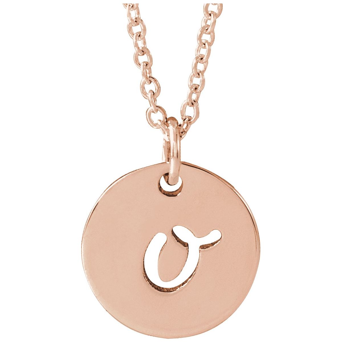Script Initial Necklace — Initial O, 14k Rose Gold