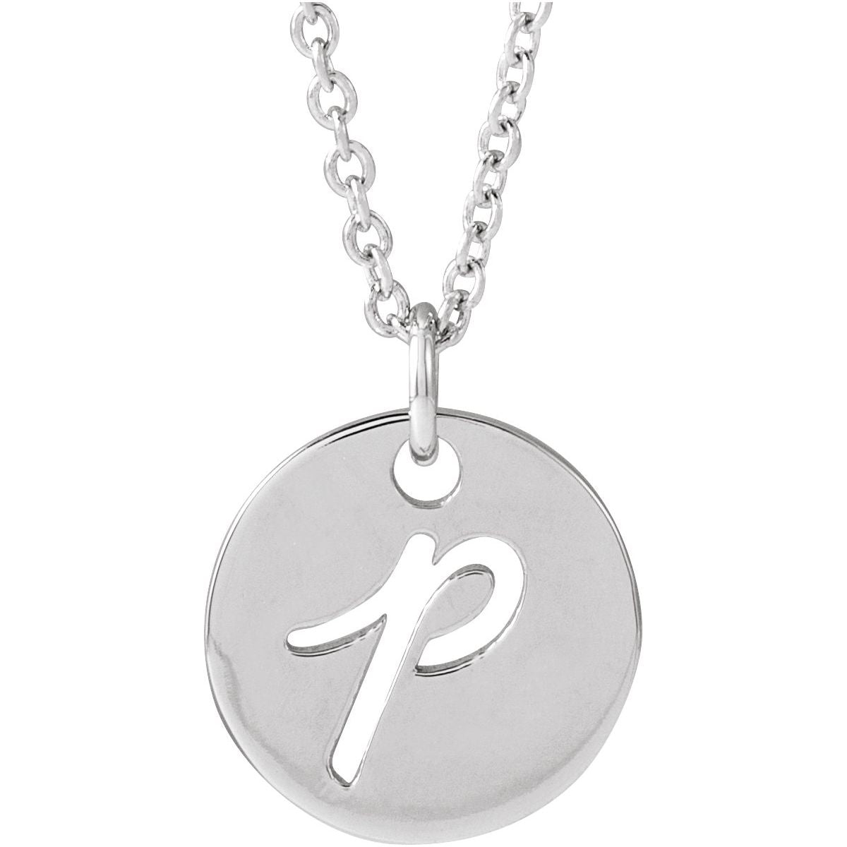 Script Initial Necklace — Initial P, 14k White Gold