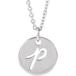 Script Initial Necklace — Initial P, 14k White Gold