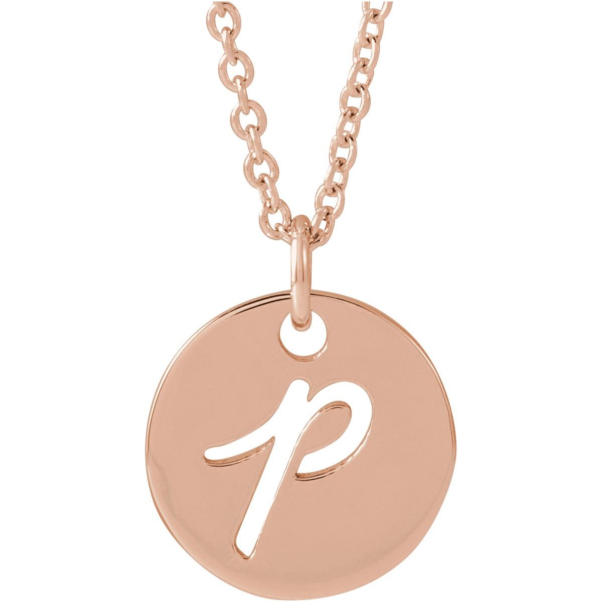 Script Initial Necklace — Initial P, 14k Rose Gold