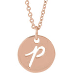 Script Initial Necklace — Initial P, 14k Rose Gold