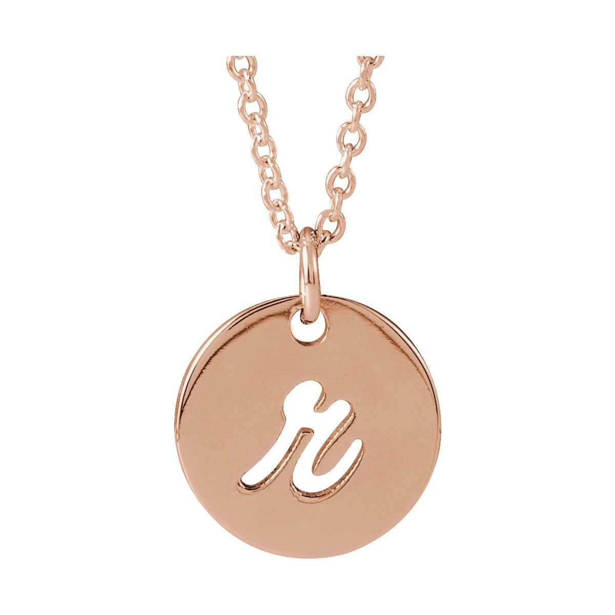 Script Initial Necklace — Initial R, 14k Rose Gold