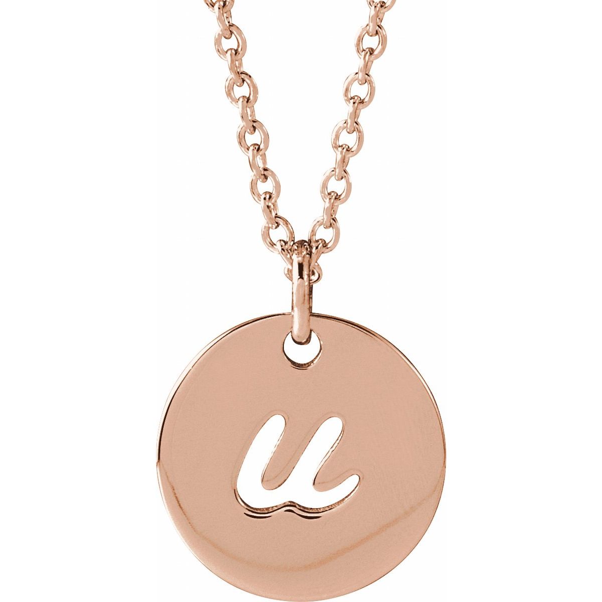 Script Initial Necklace — Initial U, 14k Rose Gold