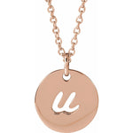 Script Initial Necklace — Initial U, 14k Rose Gold