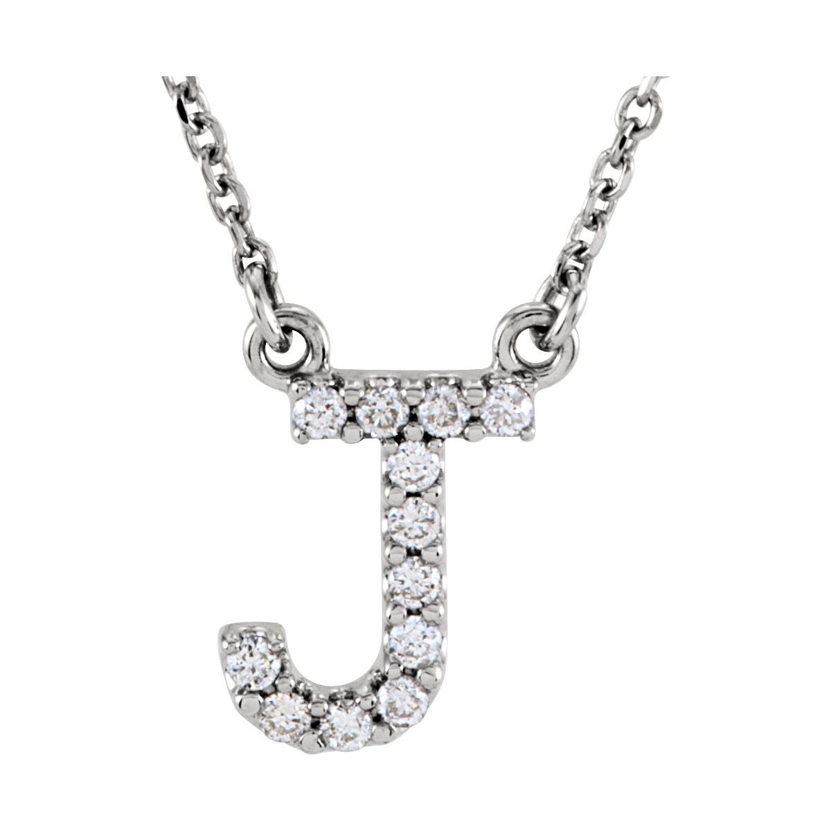 Diamond Initial Necklace — Initial J, 14k White Gold