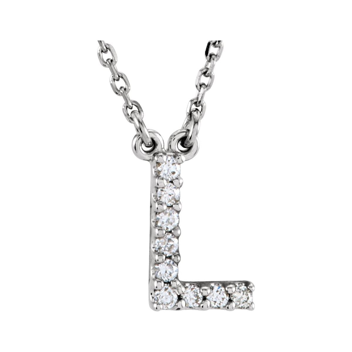 Diamond Initial Necklace — Initial L, 14k White Gold