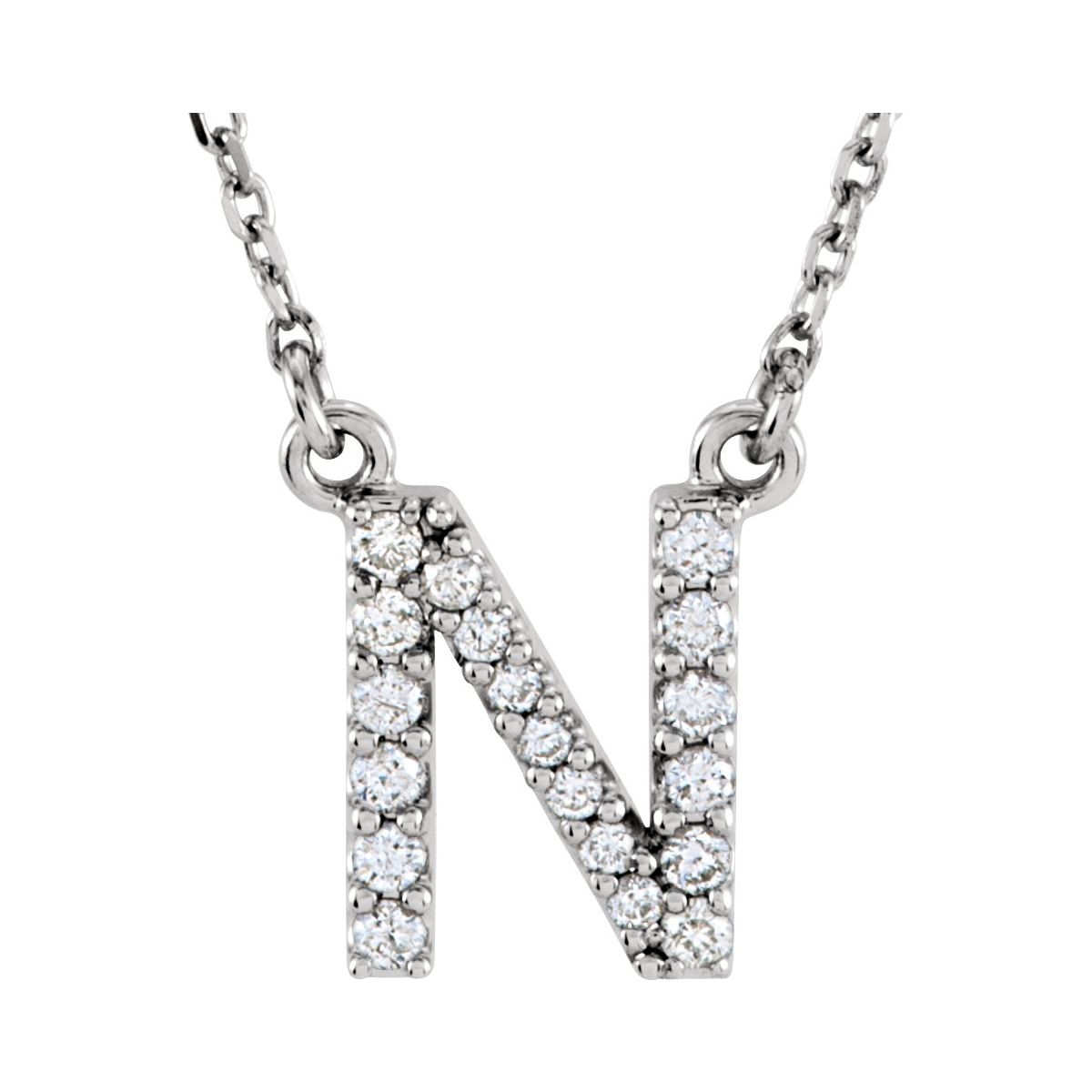 Diamond Initial Necklace — Initial N, 14k White Gold