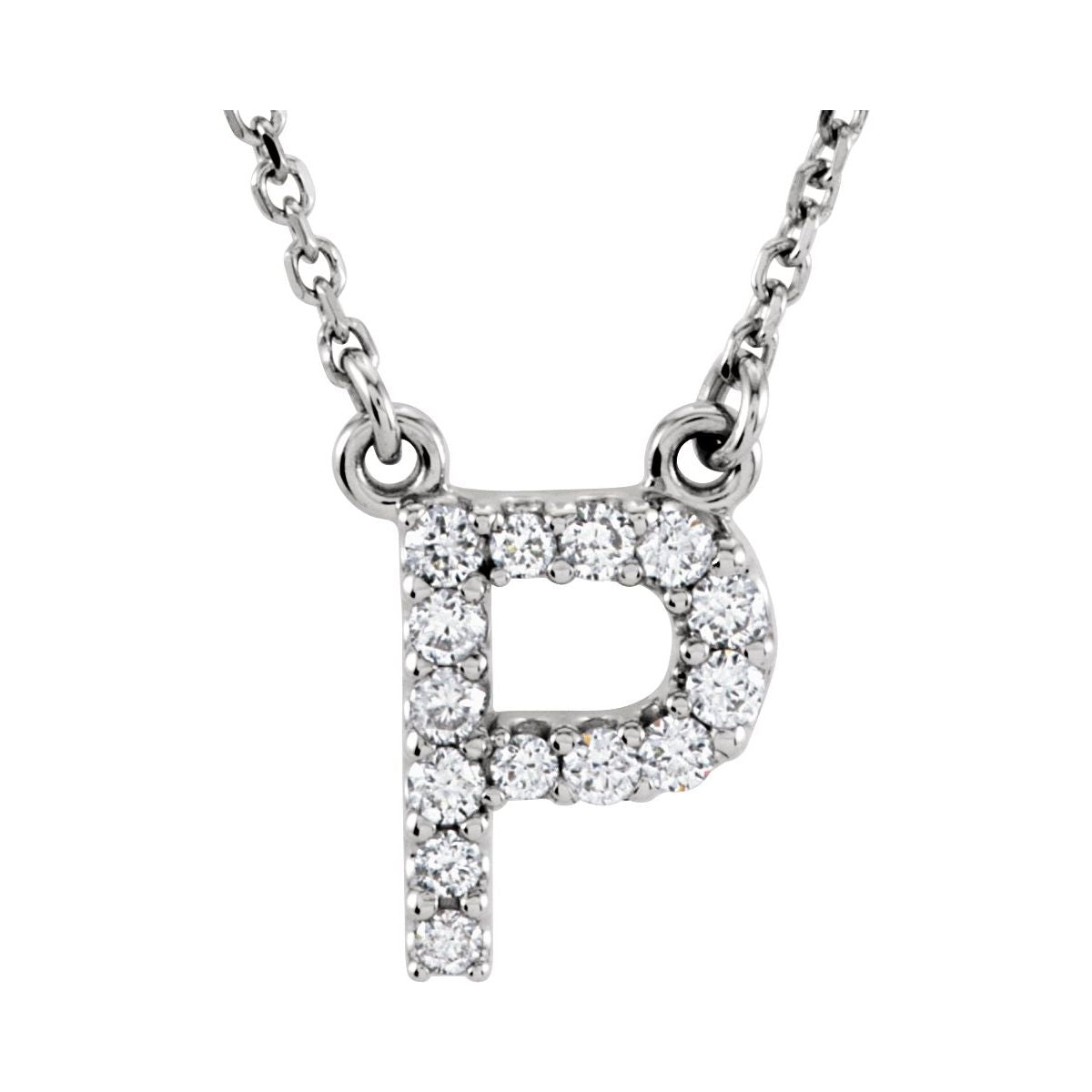 Diamond Initial Necklace — Initial P, 14k White Gold