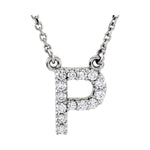Diamond Initial Necklace — Initial P, 14k White Gold
