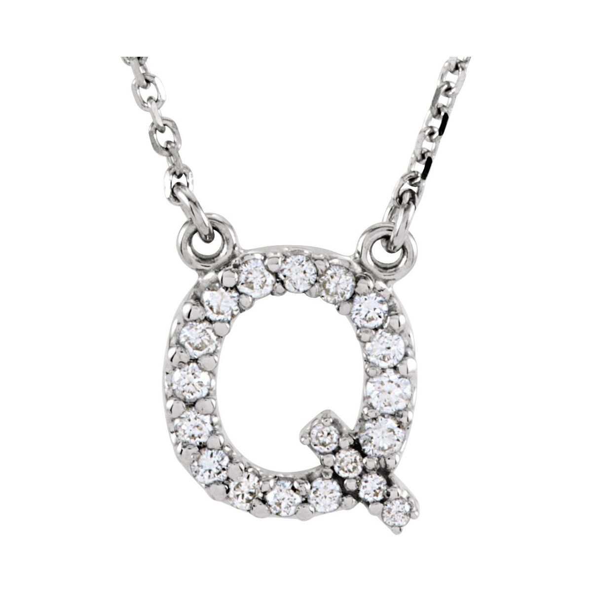 Diamond Initial Necklace — Initial Q, 14k White Gold